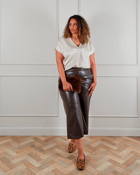 Darcy Faux Leather Trousers from Chalk UK Brown