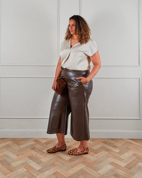 Darcy Faux Leather Trousers from Chalk UK Brown