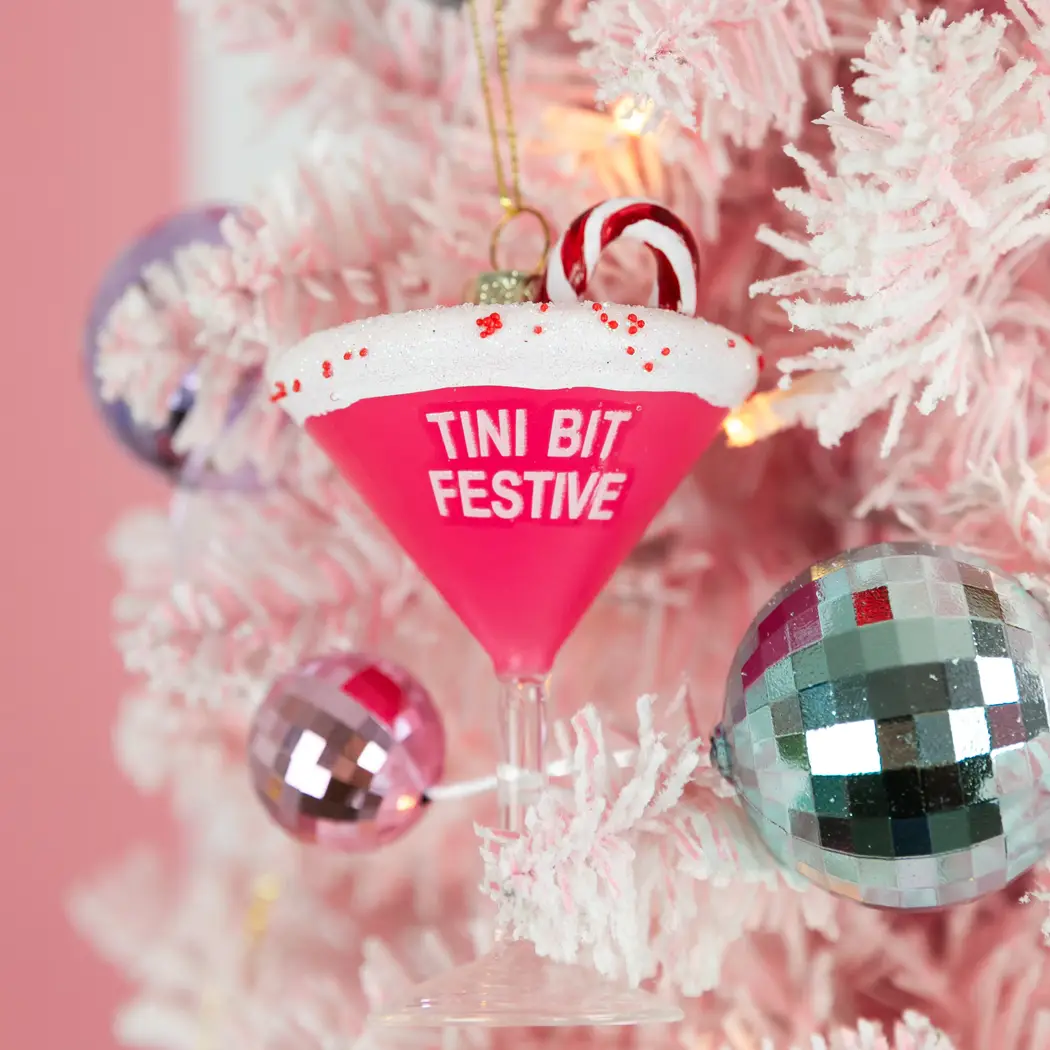 Chez Gagne's Tini Bit Festive Holiday Martini Glass Ornament