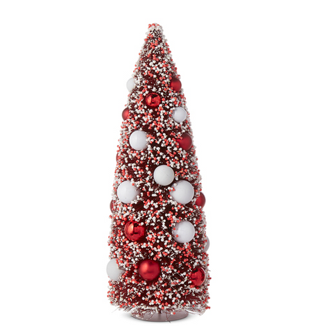 Red & White Bottle Brush Tree with Ornaments / Large | SALE! 50% Off