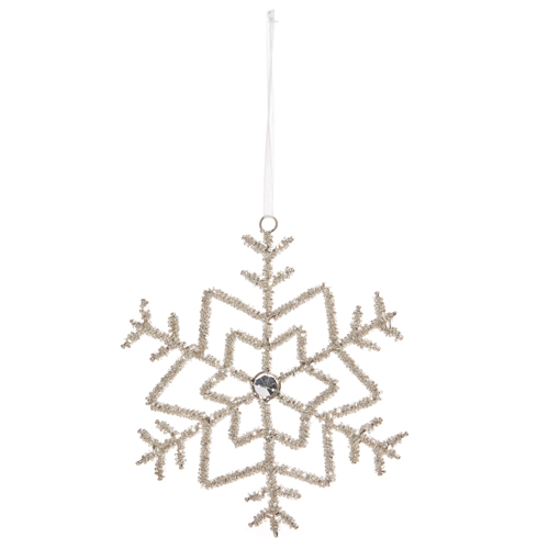 Beaded Silver Snowflake Ornament / 7"