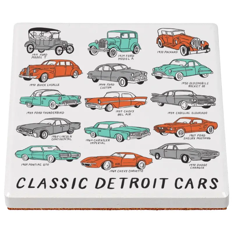 Classic Detroit Cars Ceramic Coaster