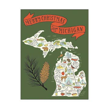 Illustrated Michigan Map Christmas Card