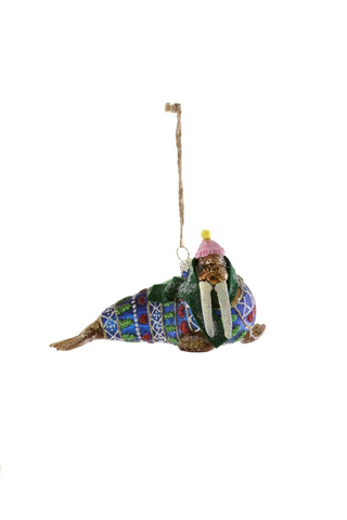 Cody Foster Wintertime Walrus Ornament blue