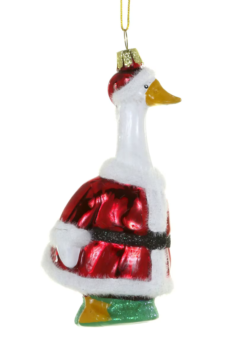 Porch Goose Santa Ornament