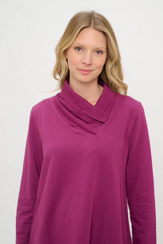 Cotton Lani's Pleat Neck Stretch Terry Tunic in Wine