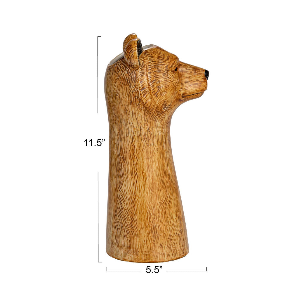 Hand-Painted Stoneware Bear Vase