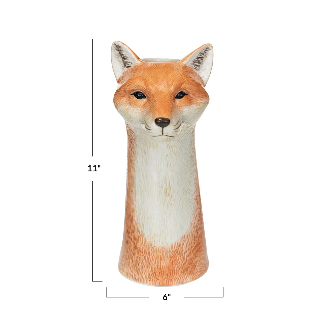 Hand-Painted Stoneware Fox Vase