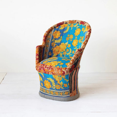 Handmade Vintage Kantha Upholstered Cane Chair