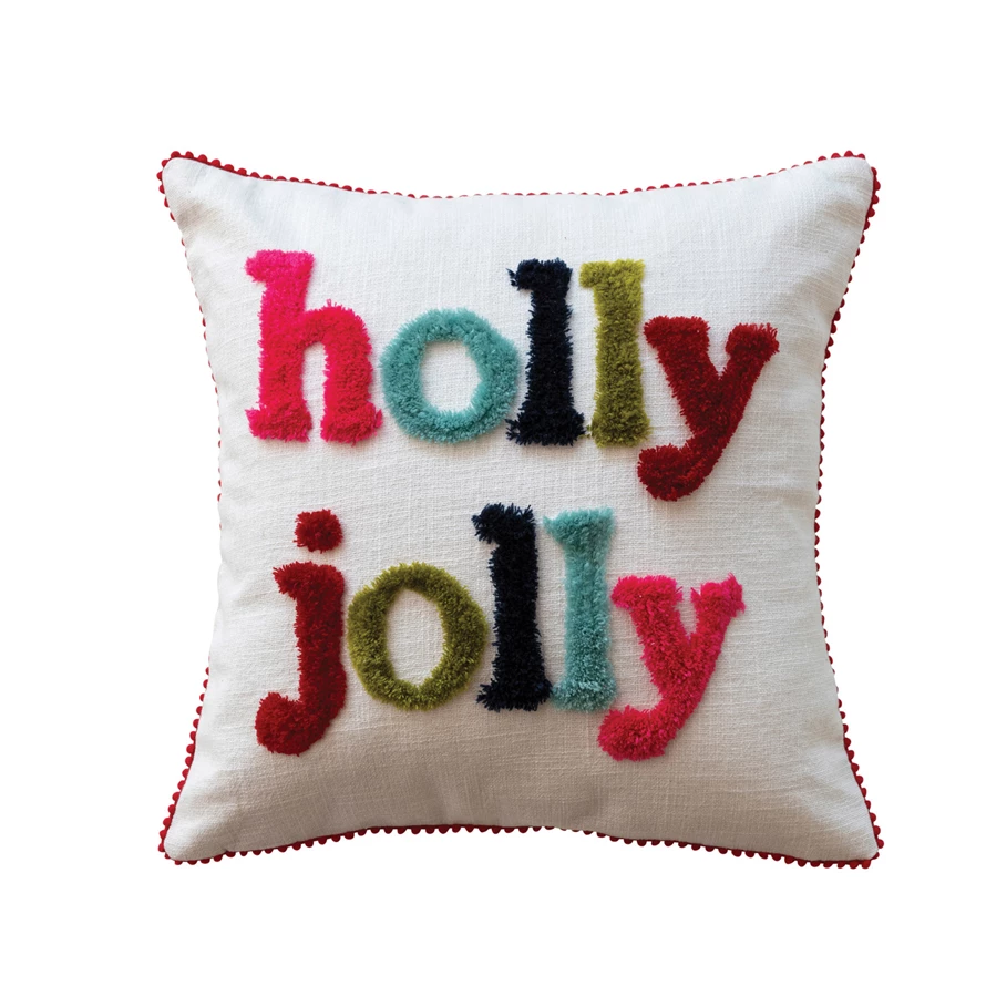 "Holly Jolly" Tufted Accent Pillow Holiday Decor