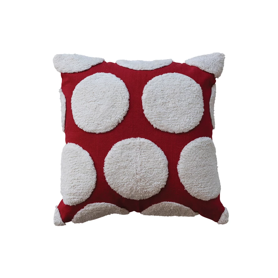 Red & White Tufted Dots Accent Pillow Holiday Decor