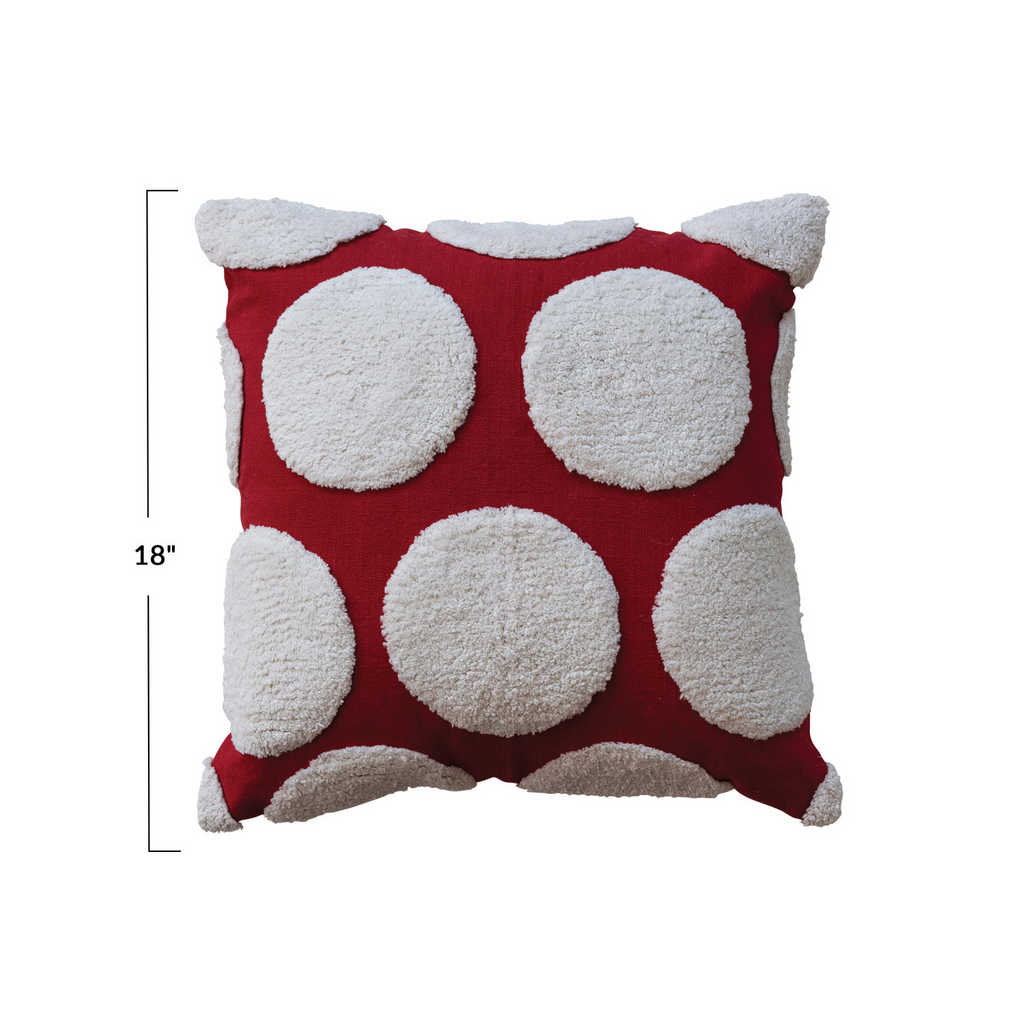Red & White Tufted Dots Accent Pillow Holiday Decor