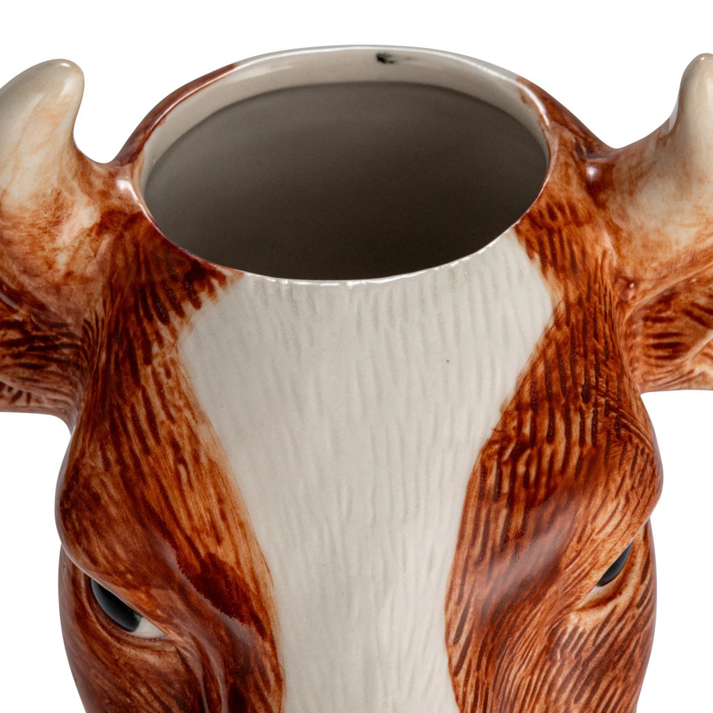 Hand Painted Stoneware Cow Vase