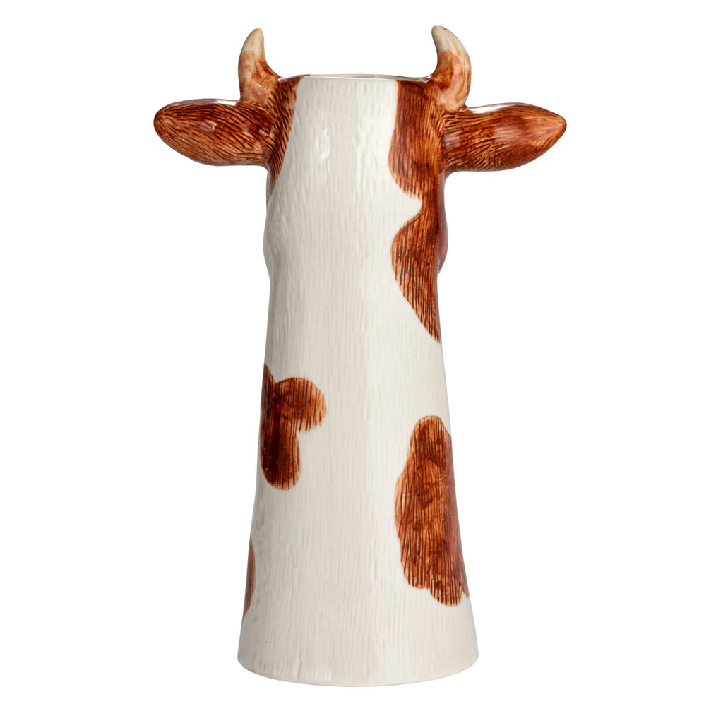 Hand Painted Stoneware Cow Vase