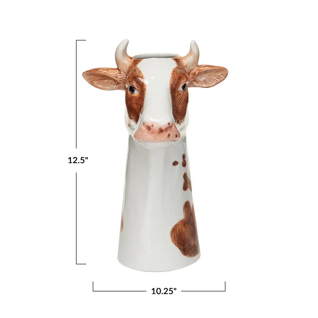 Hand Painted Stoneware Cow Vase