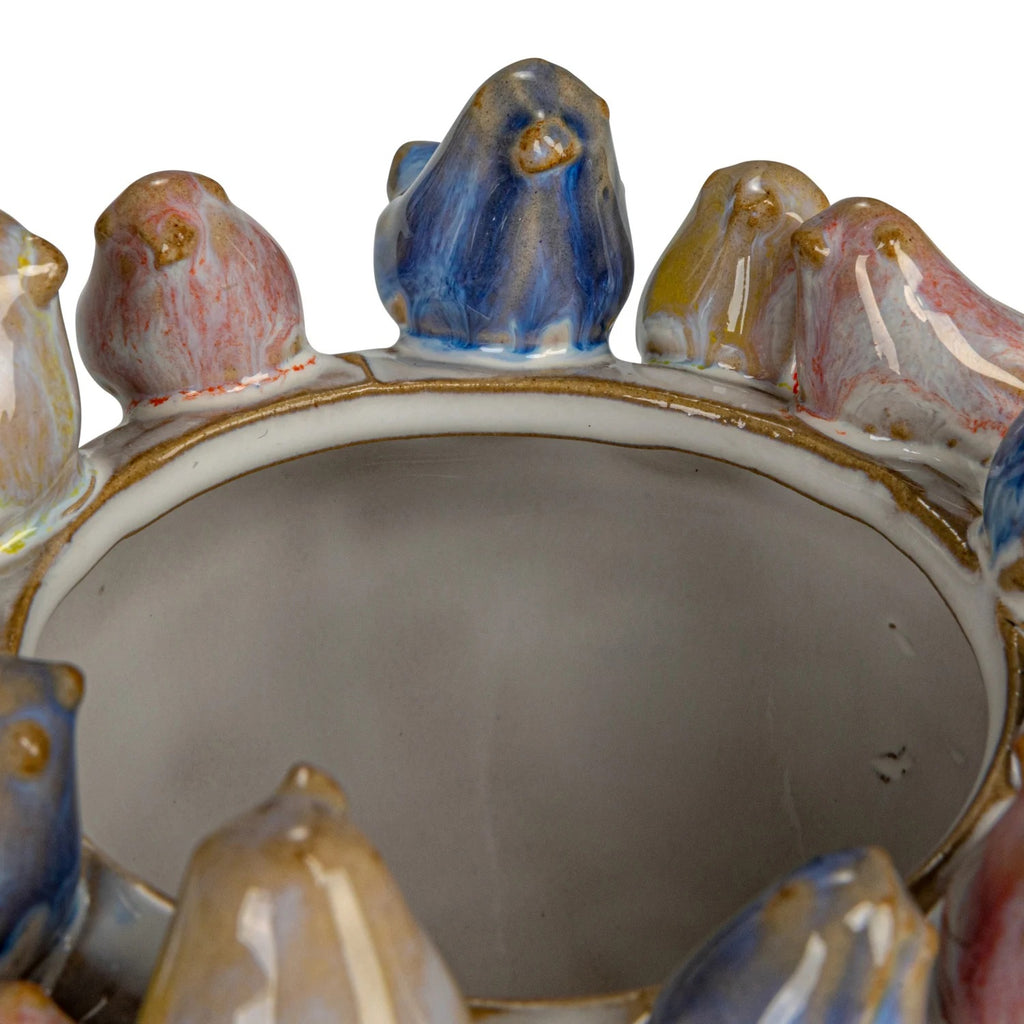 Stoneware Planter with Birds on the Rim