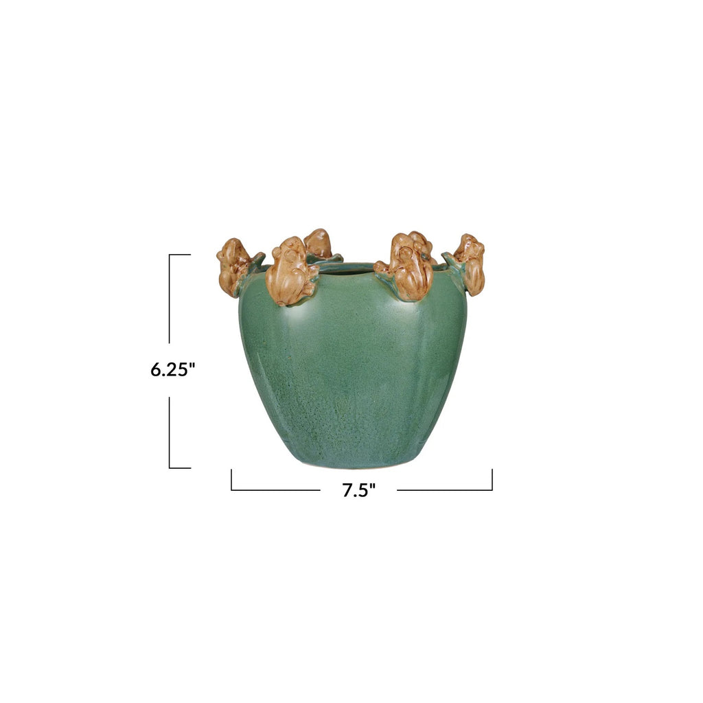 Stoneware Planter with Frogs on the Rim
