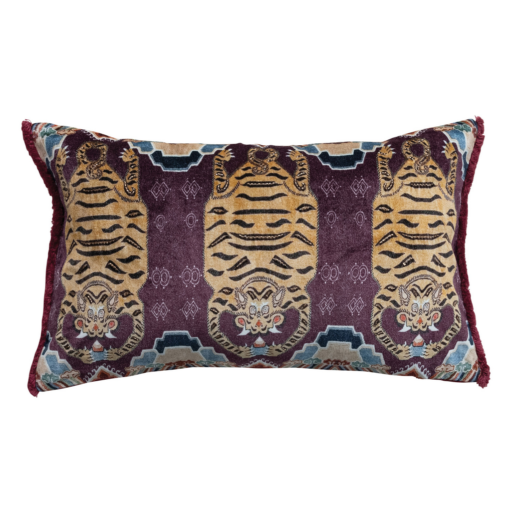 Tibetan Tigers Velvet Lumbar Pillow