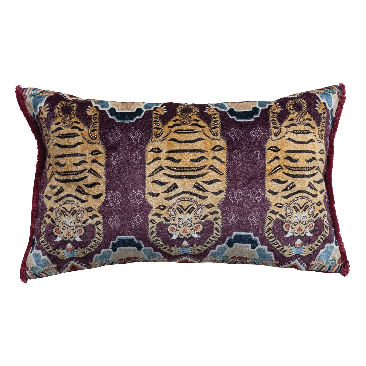 Tibetan Tigers Velvet Lumbar Pillow