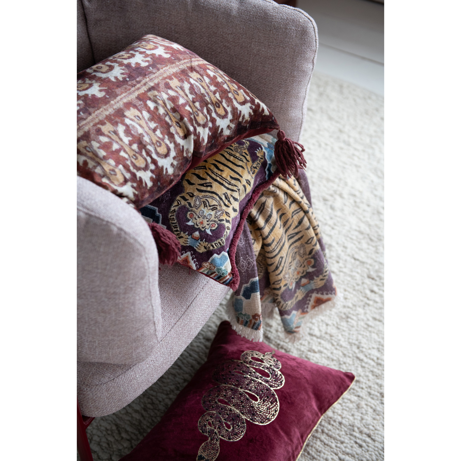 Tibetan Tigers Velvet Lumbar Pillow