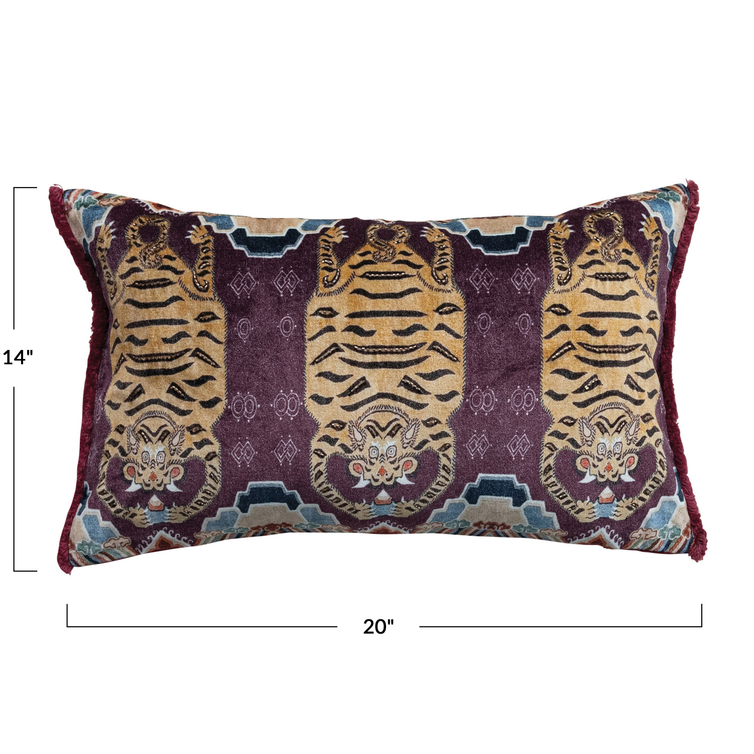 Tibetan Tigers Velvet Lumbar Pillow