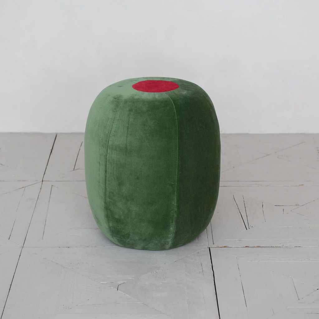 Velvet Upholstered Olive Shaped Stool