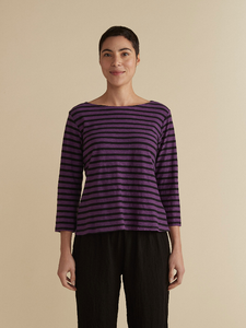 Cut Loose 3/4 Sleeve Striped Boatneck Top Mulberry