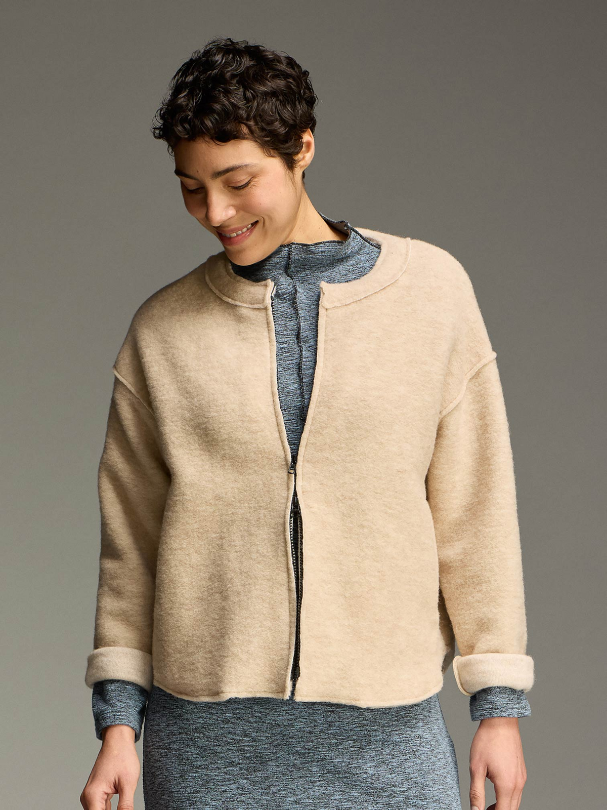 Cut Loose's Boiled Wool Bomber Jacket in Moonbeam