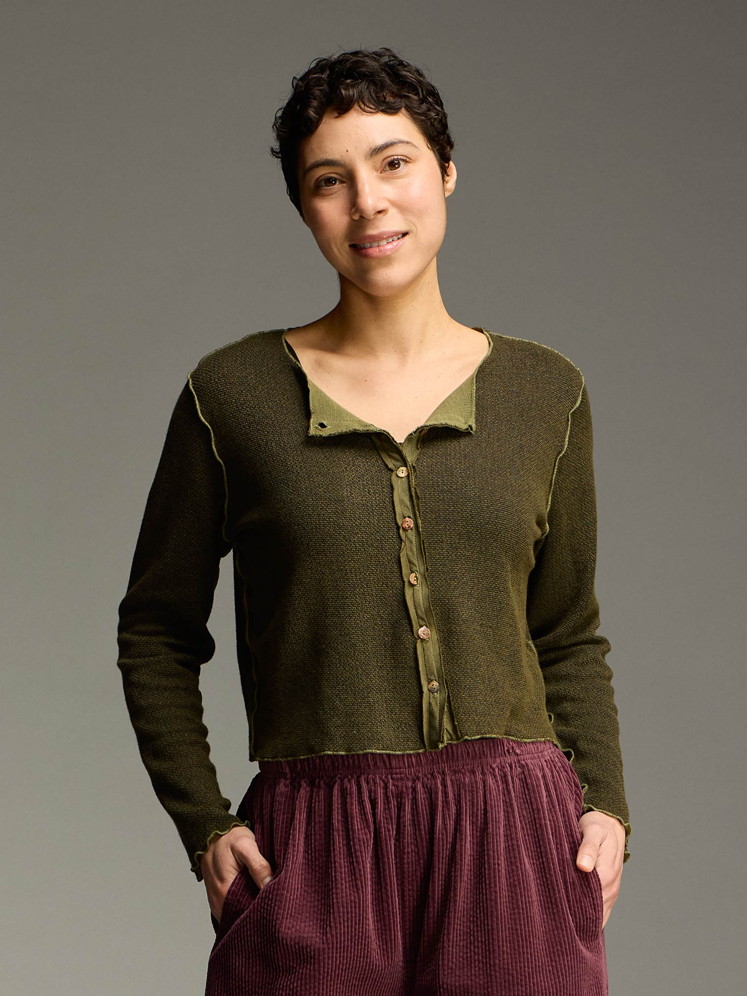Cut Loose's Marled Knit Crop Cardi in Kelp