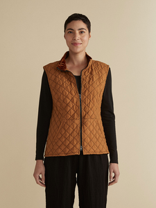 Zip Front Quilted Vest Brass