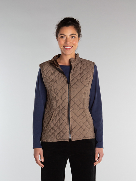 Zip Front Quilted Vest Saddle