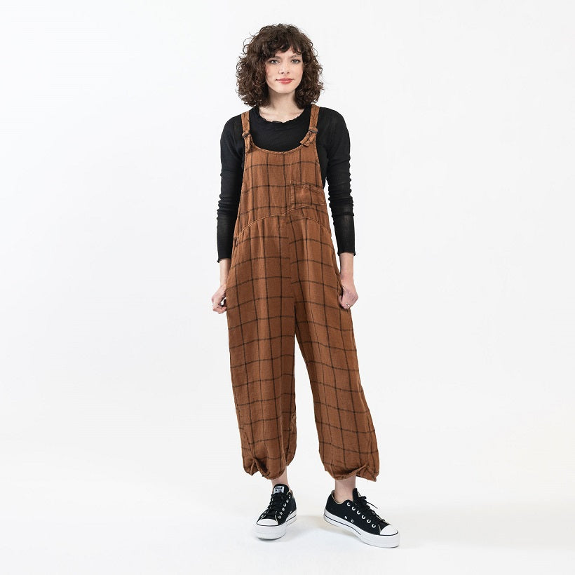 Cynthia Ashby's Lore Overalls in Camel