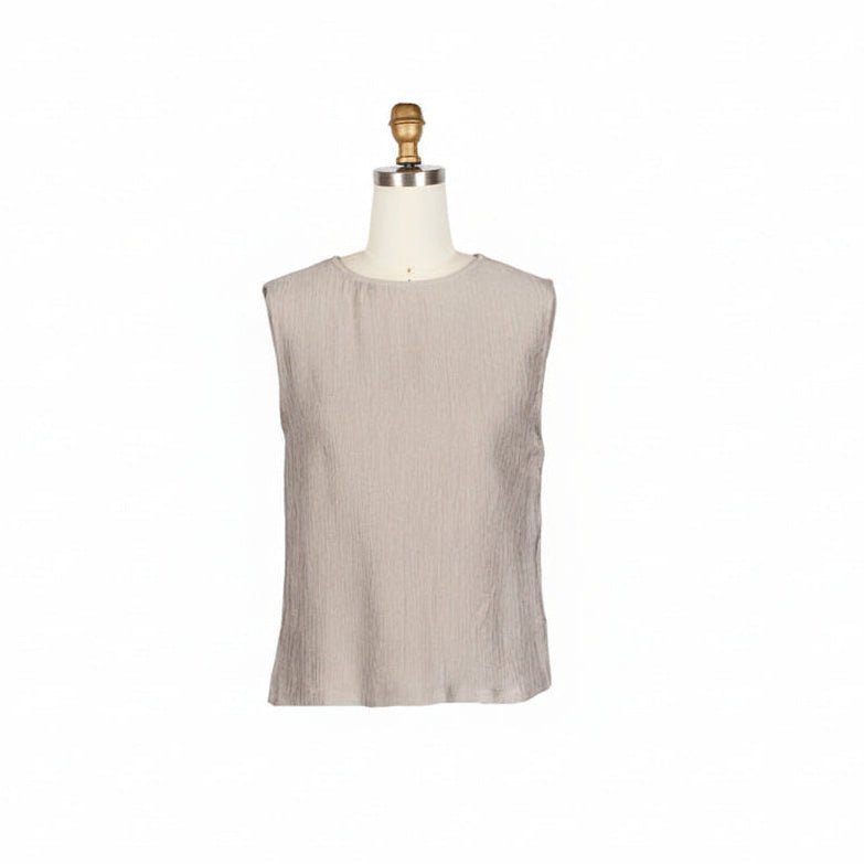 Damee's Crinkle Sleeveless Jewel Top in Taupe