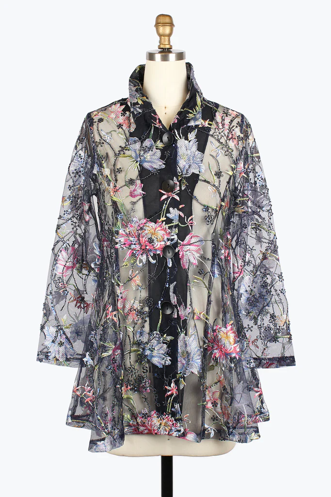 Damee's Embroidered Floral Flare Jacket