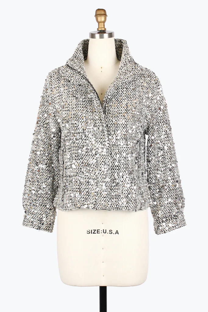 Damee's&nbsp;Sequin Tweed Biker Jacket
