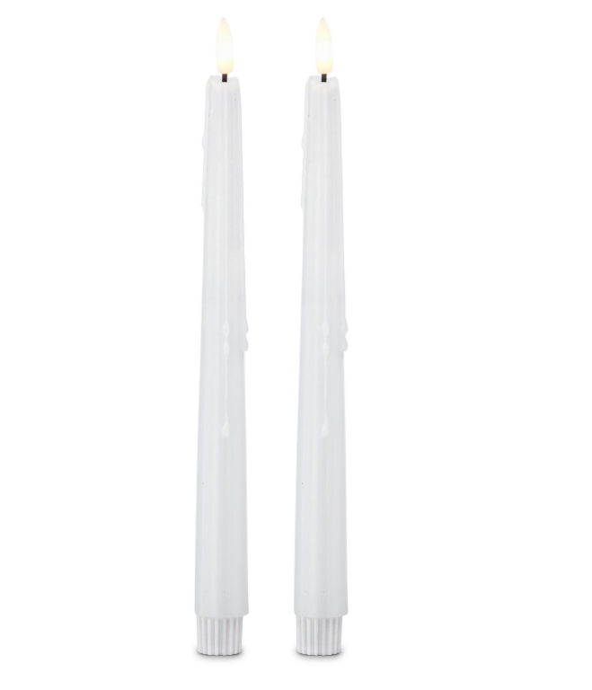 LED Drip Taper Candles Set of 2 in White