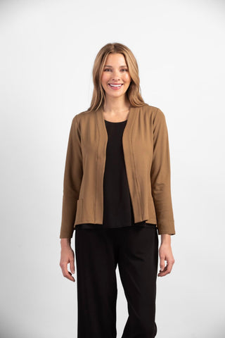 Habitat Easy Travel Cardigan in Fawn. Rayon blend, open front, long sleeves. Easy layering.