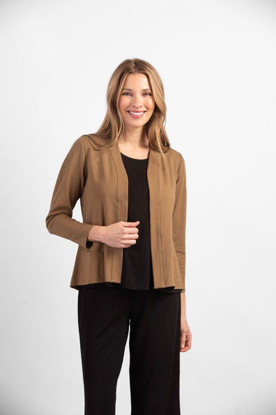 Habitat Easy Travel Cardigan in Fawn. Rayon blend, open front, long sleeves. Easy layering.