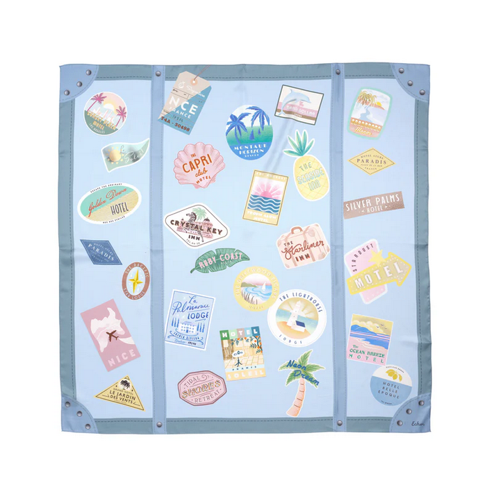 Echo Travel Stickers Silk Square Scarf