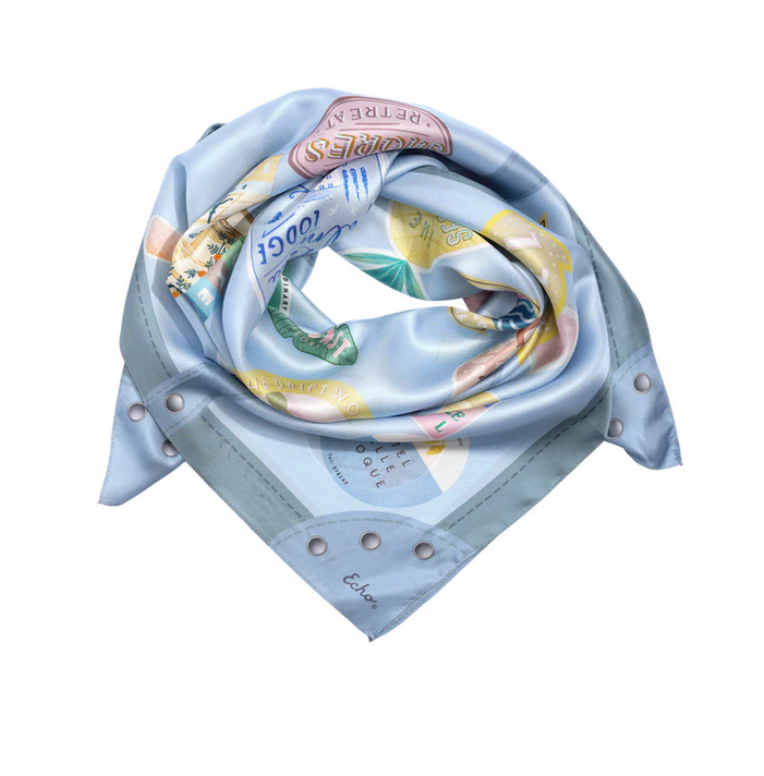 Echo Travel Stickers Silk Square Scarf