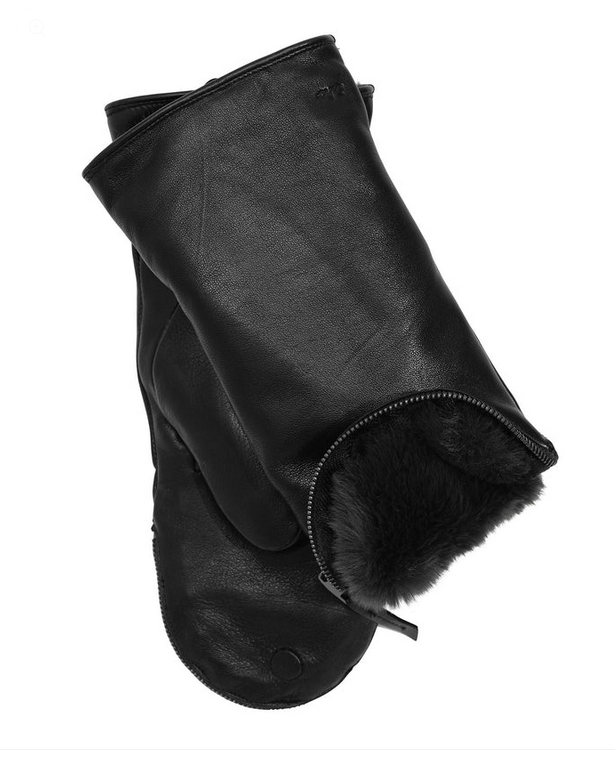 Echo Zip Top Mittens with Faux Fur Lining Black