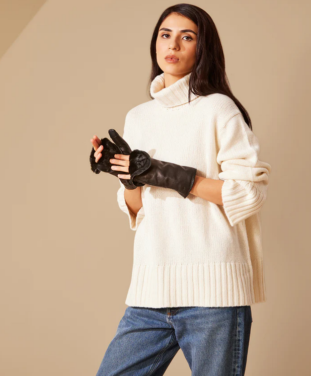 Echo Zip Top Mittens with Faux Fur Lining Black