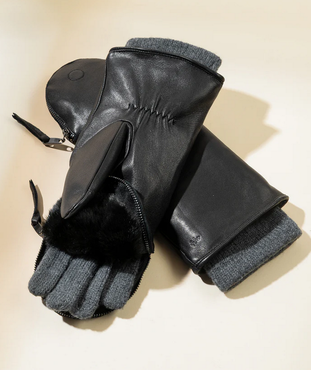 Echo Zip Top Mittens with Faux Fur Lining Black