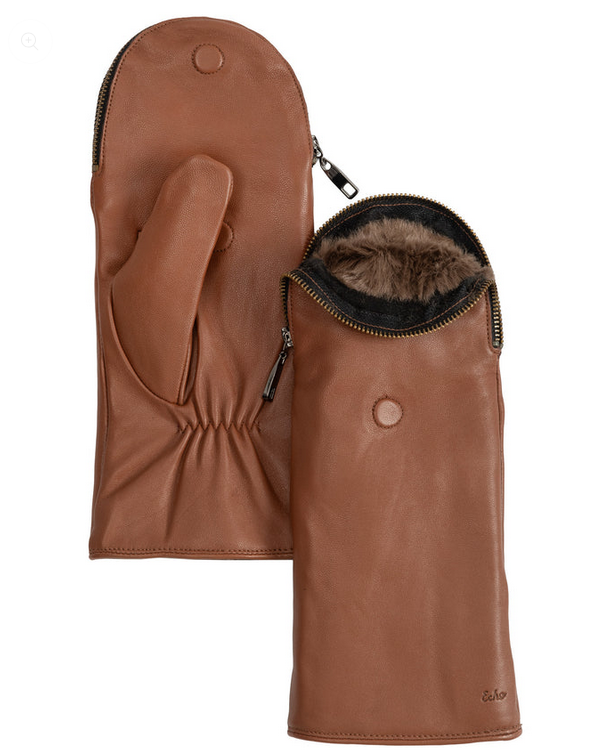 Echo Zip Top Mittens with Faux Fur Lining Cinnamon Bark