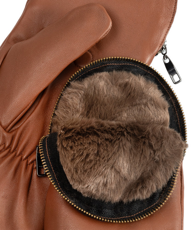 Echo Zip Top Mittens with Faux Fur Lining Cinnamon Bark