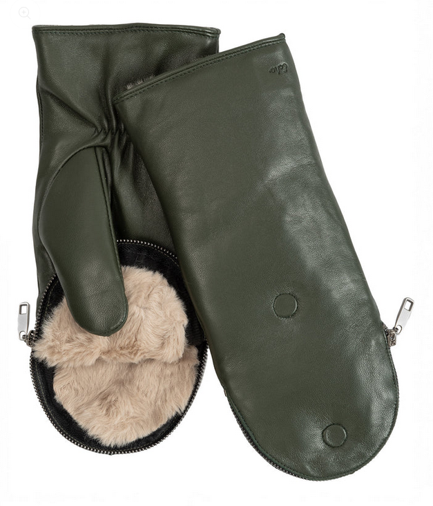 Echo Zip Top Mittens with Faux Fur Lining Forest Green