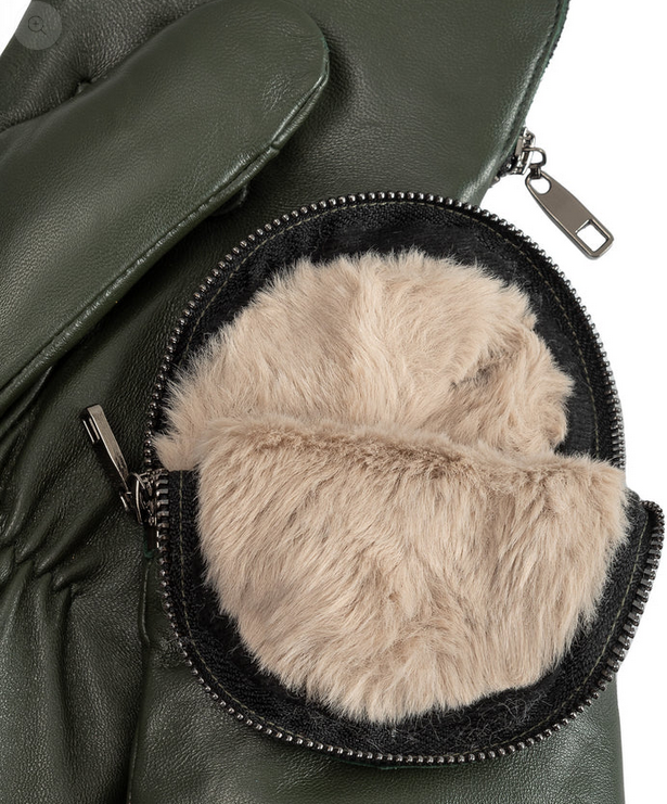 Echo Zip Top Mittens with Faux Fur Lining Forest Green
