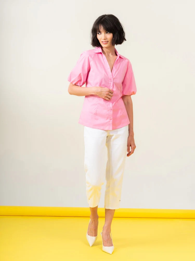Elena Wang Puffy Sleeve Blouse in Pink