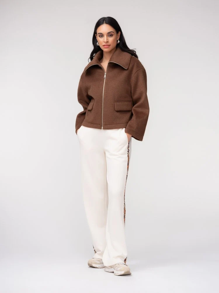 Elena Wang's Cropped Zip Jacket in Brown
