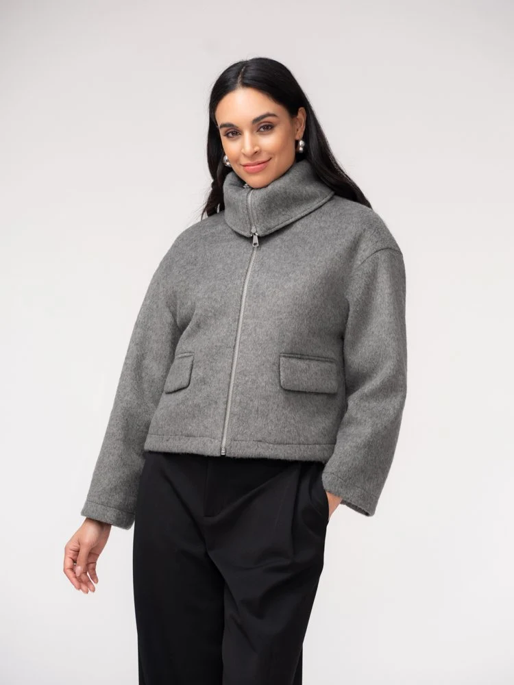 Elena Wang's Cropped Zip Jacket in Grey